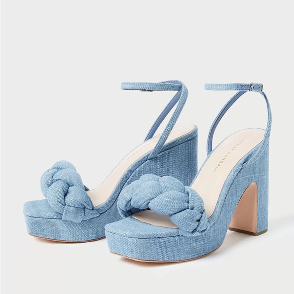 NEW NIB Loeffler Randall Fae Braid Platform Heel Sandal In Blue Denim - Picture 1 of 11